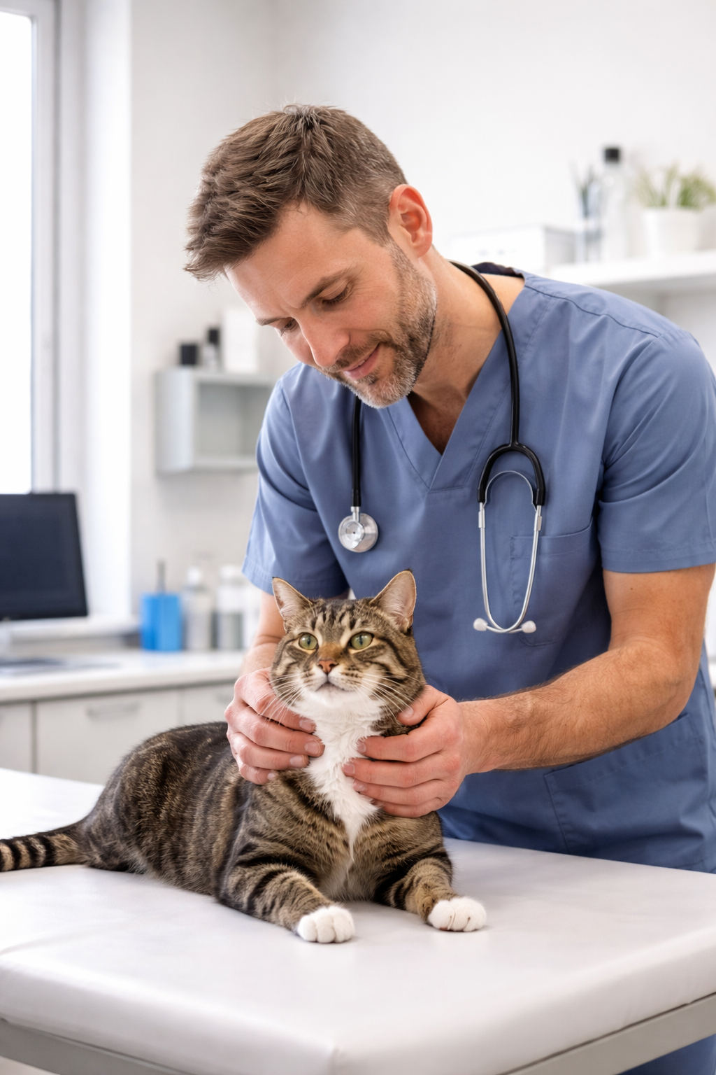 Equipo veterinario trabajando en una clínica moderna